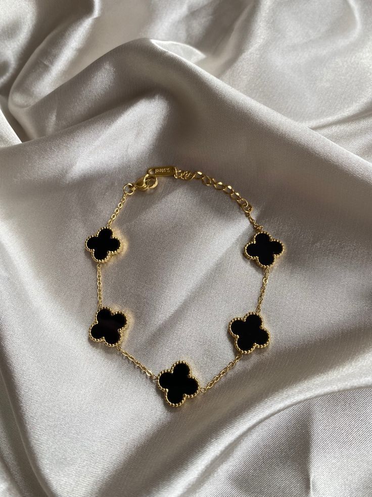 Gold Plated Anti Tarnish Black Clover Bracelet