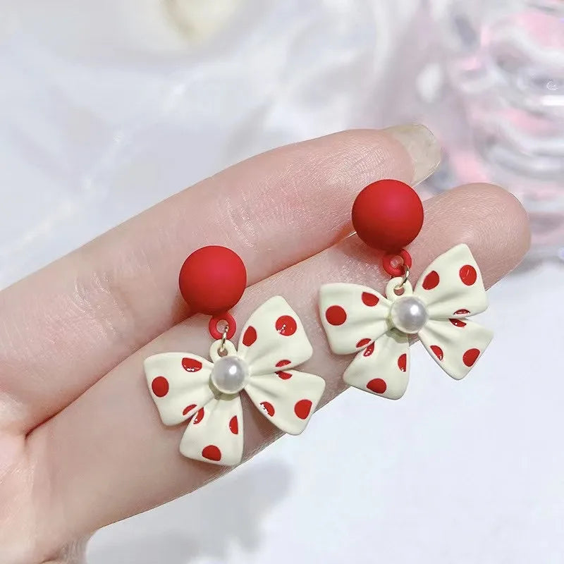 Sweet Bow Doted Earrings
