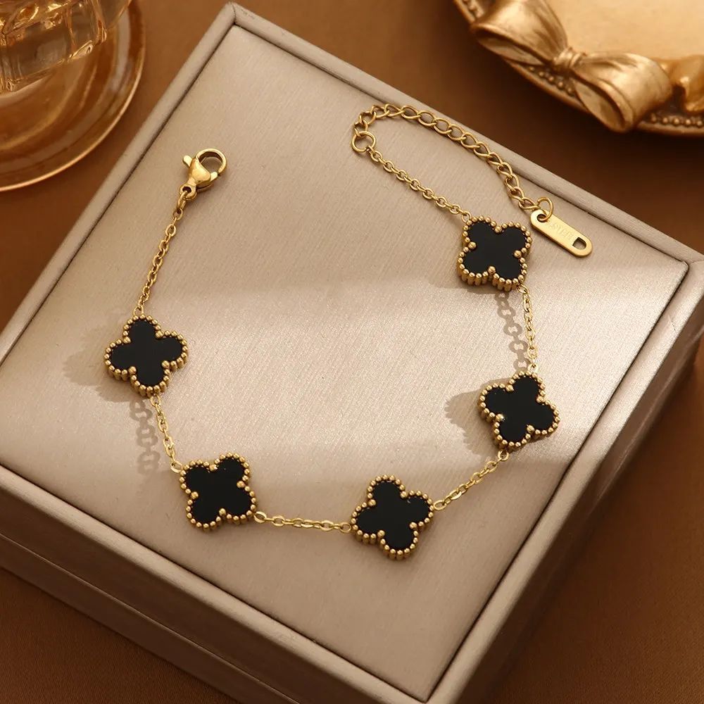 Gold Plated Anti Tarnish Black Clover Bracelet