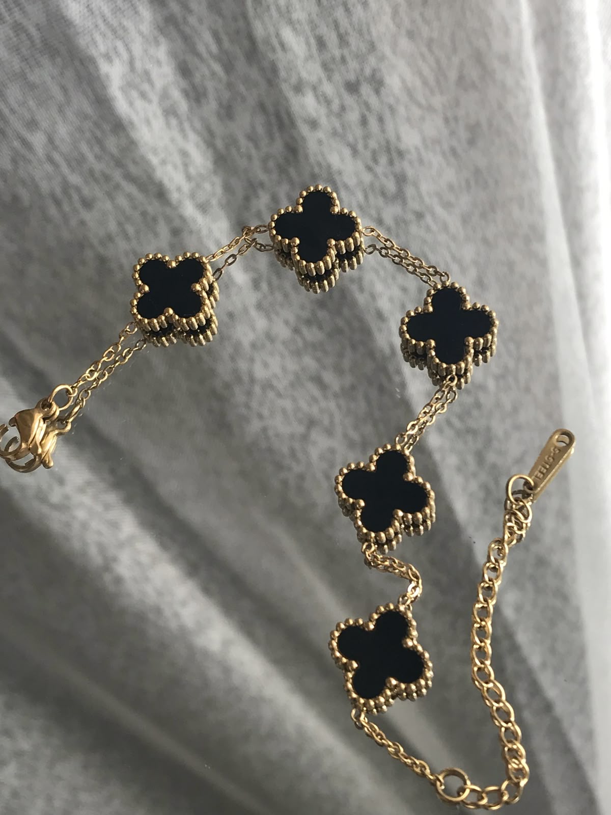 Gold Plated Anti Tarnish Black Clover Bracelet