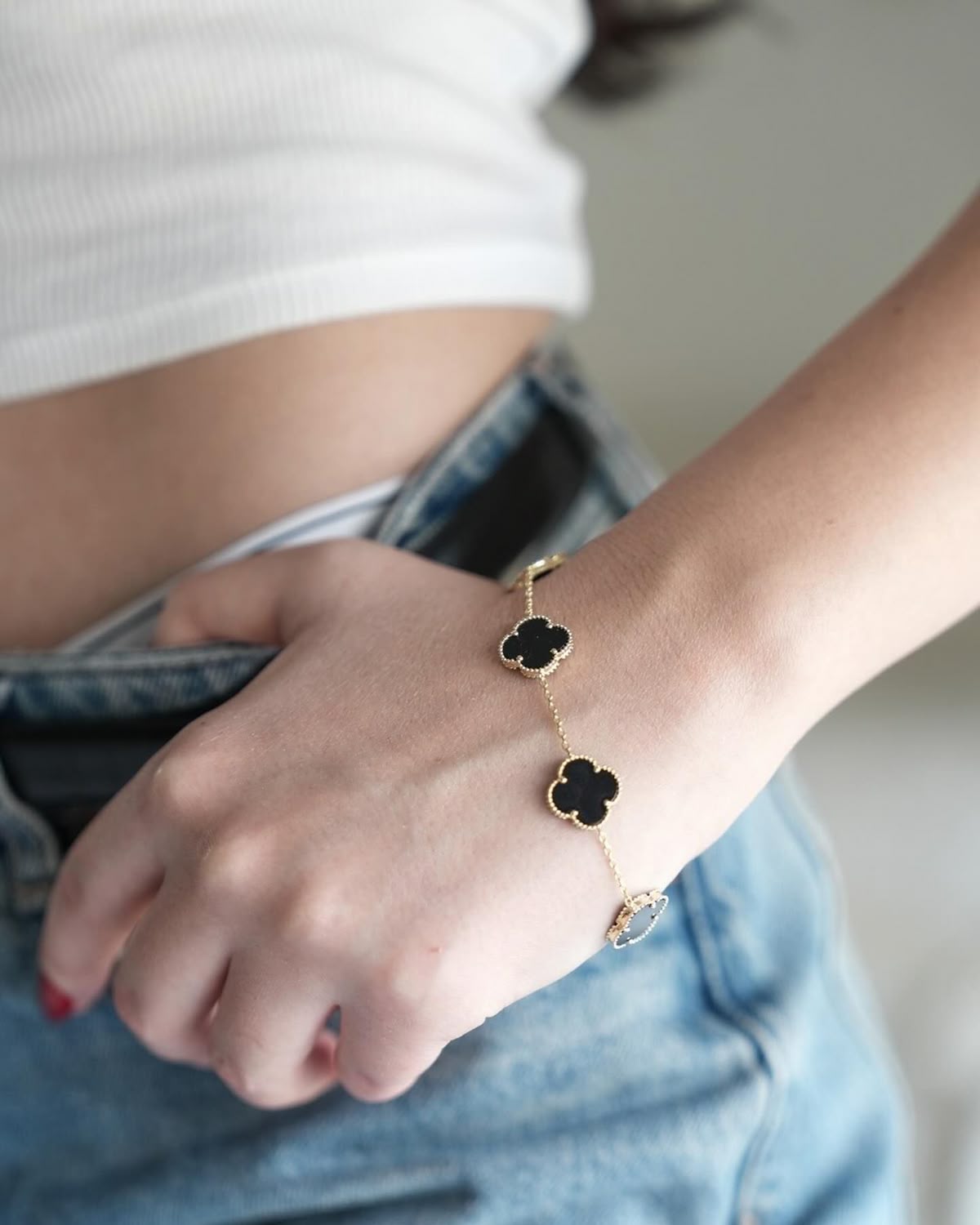 Gold Plated Anti Tarnish Black Clover Bracelet