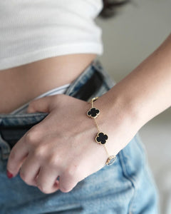 Gold Plated Anti Tarnish Black Clover Bracelet