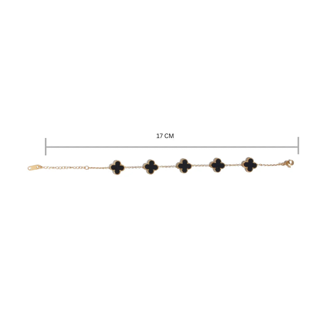 Gold Plated Anti Tarnish Black Clover Bracelet