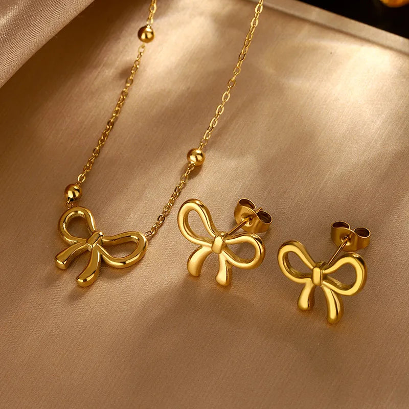 Gold Plated Bow Jewellery Set