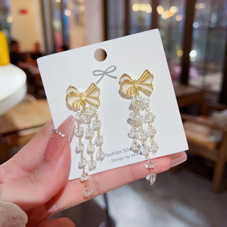 Elegant Bow Crystal Tassel Earrings