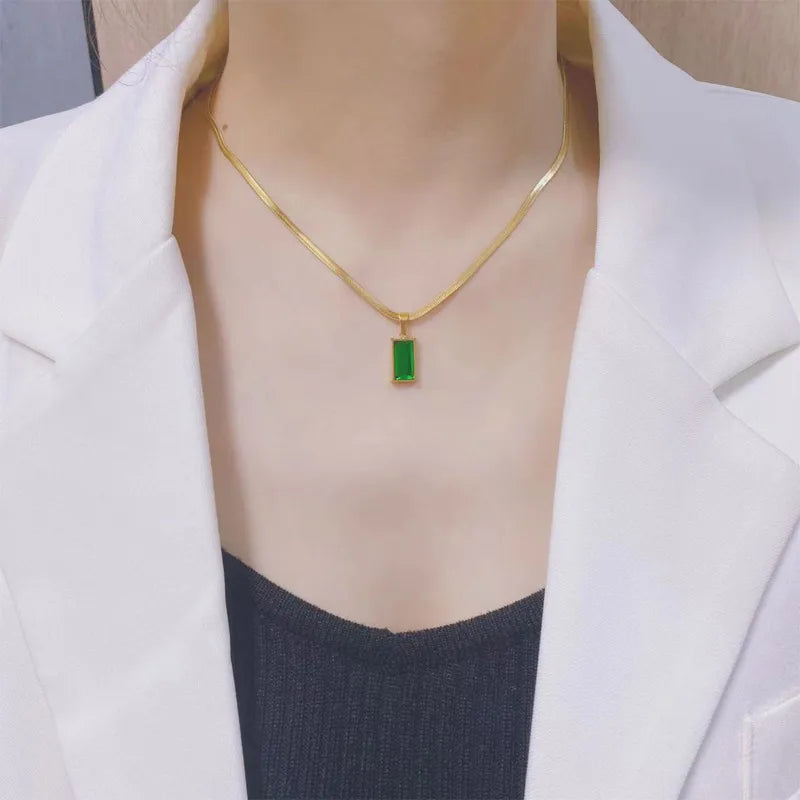 Emerald Green Geometric Pendant Necklace