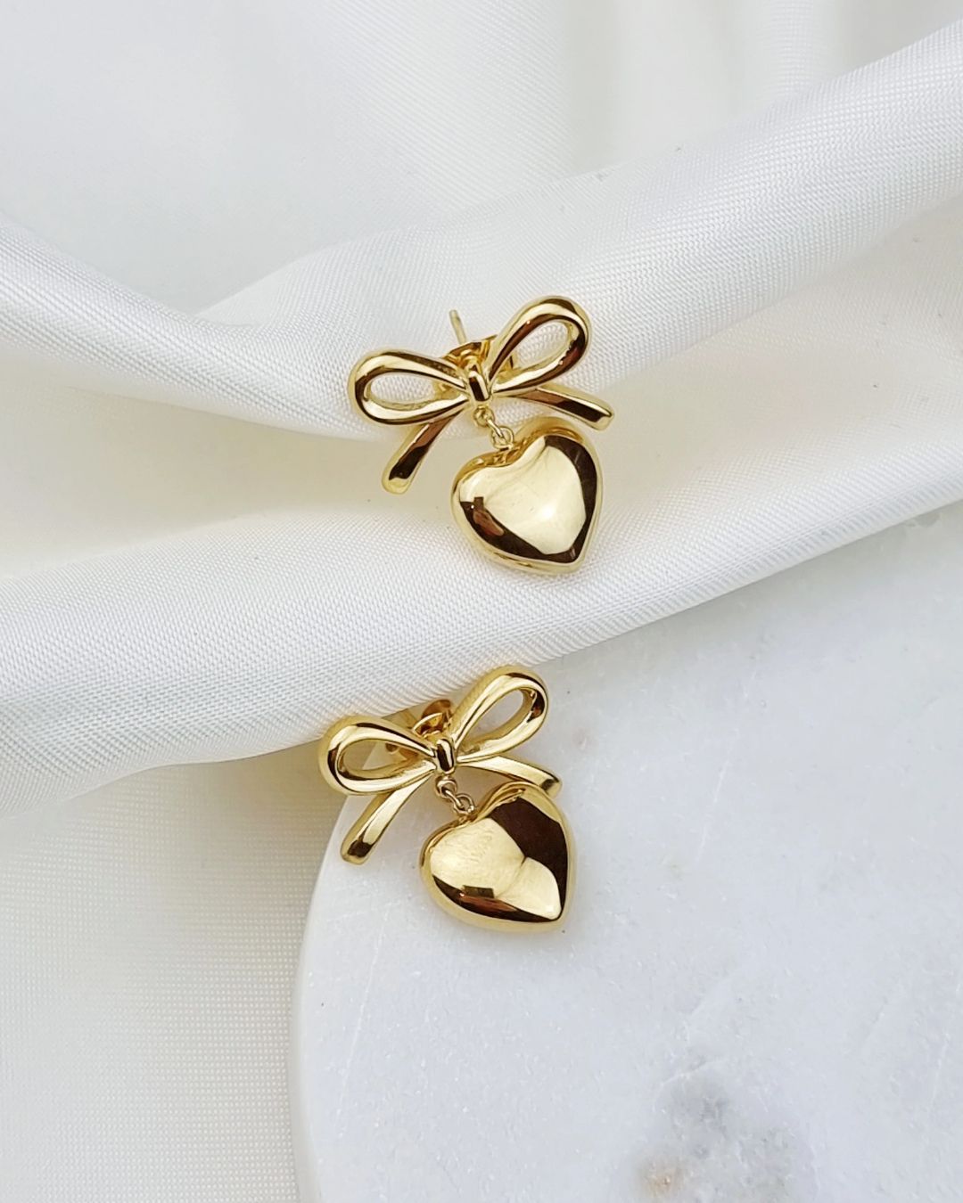 Heart Shape Bow Knot Drop Earrings
