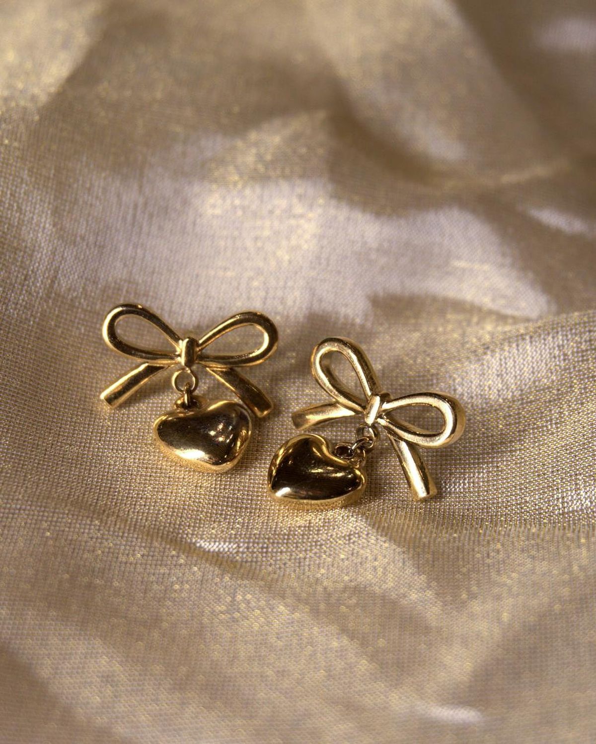 Heart Shape Bow Knot Drop Earrings